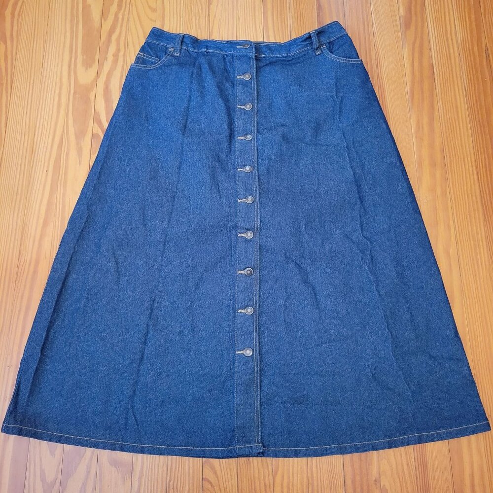 Woman Within 16W Petite Blue Jean Denim Button Down Maxi A Line